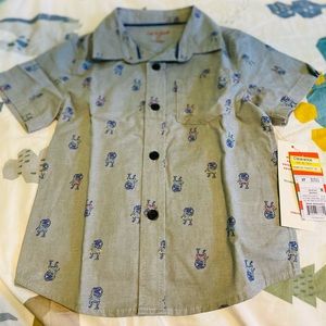 Boys 3T casual button down - hula hooping dinosaurs